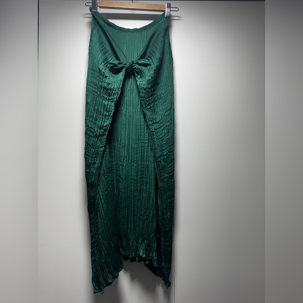 Vince Green Maxi Skirt with Pleated Tie Front